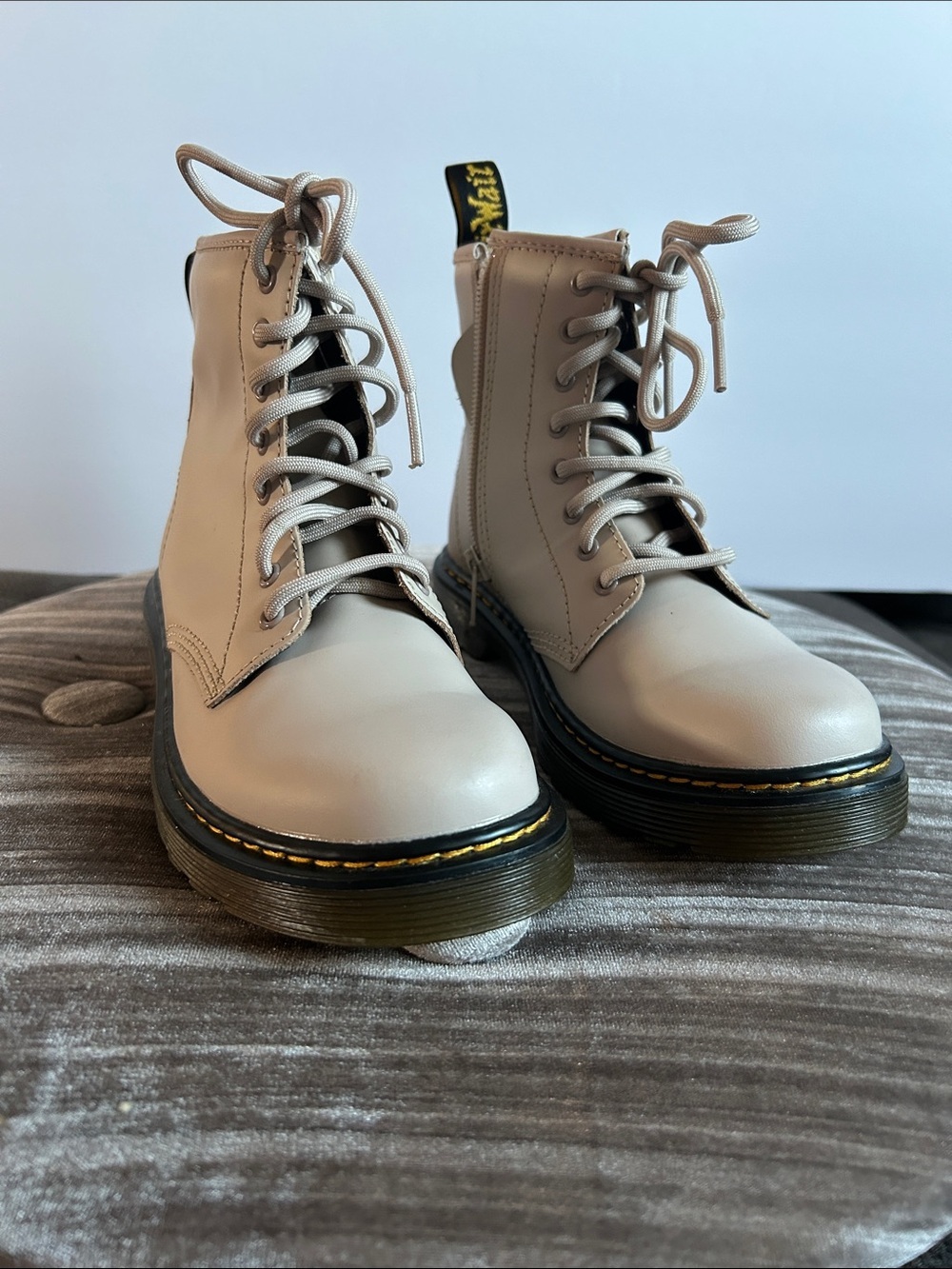 Dr. Martens Kids Lace-Up Combat Boots in Light Tan